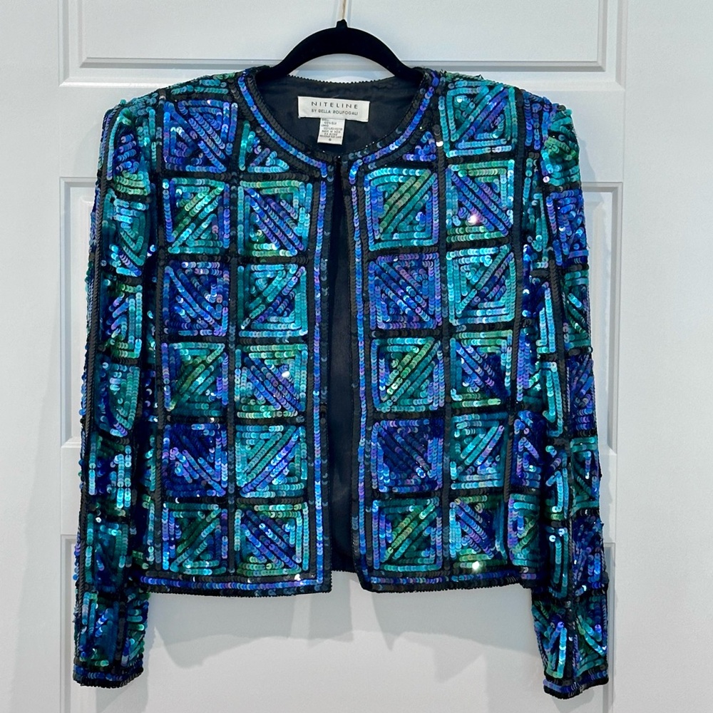 Vintage Sequin 80’s Jacket Niteline by Della Roufogali 100% Silk Size 8